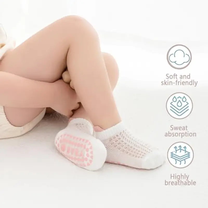 YANWANG 8 paia di calzini antiscivolo per bambini Calzini traspiranti carini per bambini, ragazzi e ragazze (Pink, M: 1-3 Y) miniatura 3