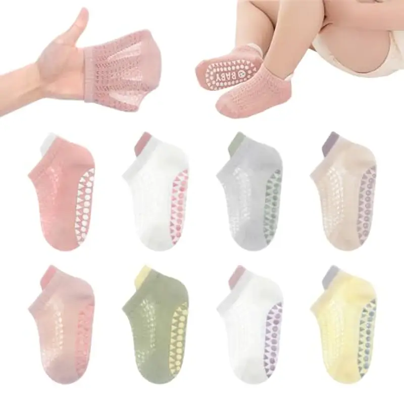 YANWANG 8 paia di calzini antiscivolo per bambini Calzini traspiranti carini per bambini, ragazzi e ragazze (Pink, S:0-1Y)