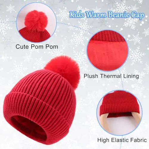 Yaopelky Kid Boy Girl Beanie Hat Schal Touchscreen Guanti Set Caldo Berretto Berretto con Pompon Sciarpa Lunga Collo miniatura 3