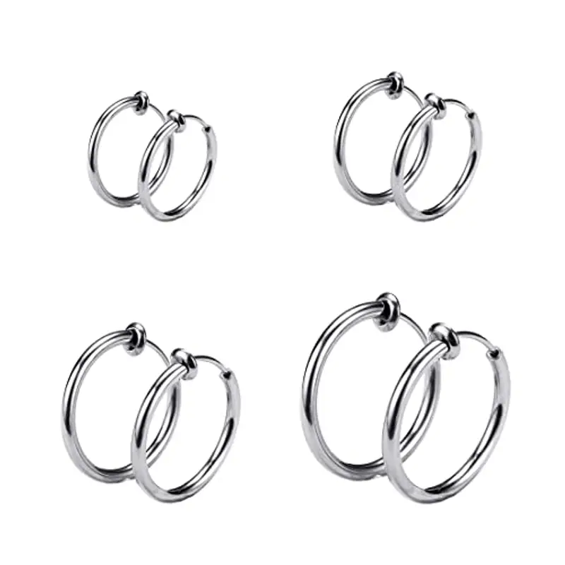 YATEICBC 4 Paia Orecchini a Cerchio in Acciaio Inossidabile Piccoli Orecchini a Cerchio Cartilagineo Anelli per Labbra Naso per Uomini e Donne?12mm,14mm,16mm,18mm
