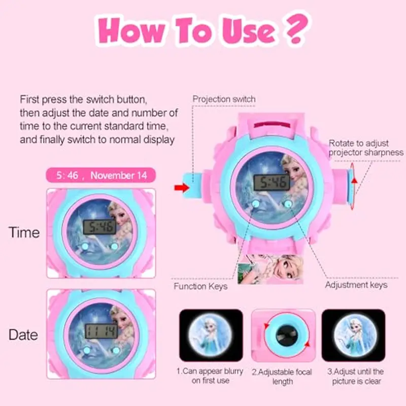 YAXZIM Orologio Bambini Con Proiettore Digitale, 24 Motivi di Proiezione, Giocattolo Elettronico da Polso per Bambini e miniatura 3