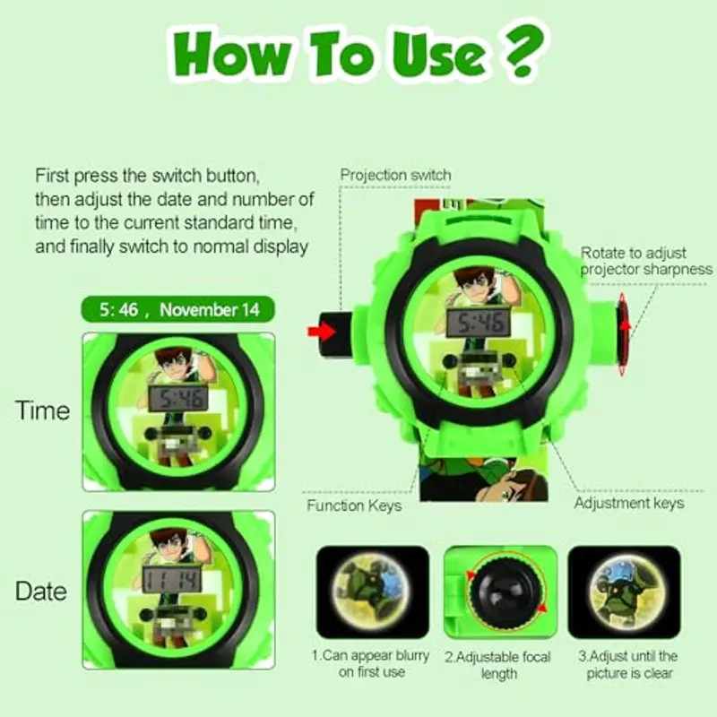 YAXZIM Orologio Bambini, Orologio da Polso con Proiettore Digitale, Orologio Giocattolo per Bambini, con 24 motivi di proiezione, Orologio Elettronico da Polso per Bambini e Ragazze (E) miniatura 3