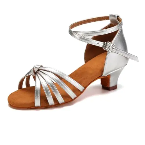 YCALCP Scarpe da Ballo Bambina Latino Raso Sandali Tango Salsa Pratica Scarpe da Ballo,217XGG-argento