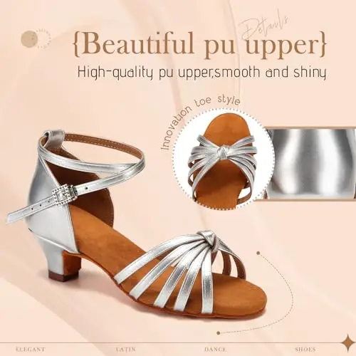 YCALCP Scarpe da Ballo Bambina Latino Raso Sandali Tango Salsa Pratica Scarpe da Ballo, 217XGG-argento miniatura 2