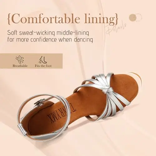 YCALCP Scarpe da Ballo Bambina Latino Raso Sandali Tango Salsa Pratica Scarpe da Ballo, 217XGG-argento miniatura 3