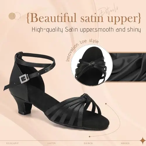YCALCP Scarpe da Ballo Bambina Latino Raso Sandali Tango Salsa Pratica Scarpe da Ballo, 217XGG-nero miniatura 2