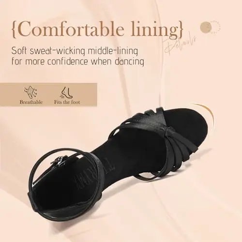 YCALCP Scarpe da Ballo Bambina Latino Raso Sandali Tango Salsa Pratica Scarpe da Ballo, 217XGG-nero miniatura 3