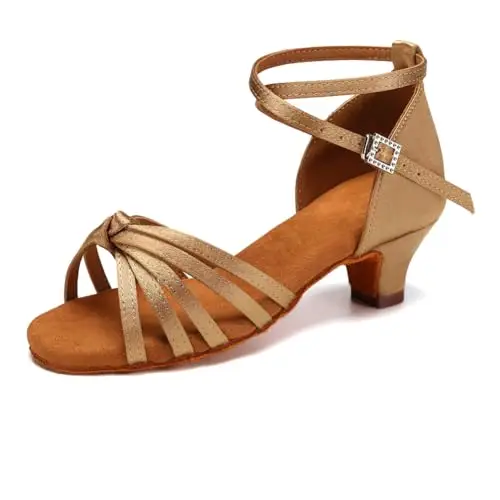 YCALCP Scarpe da Ballo Bambina Latino Raso Sandali Tango Salsa Pratica Scarpe da Ballo,217XGG-Beige