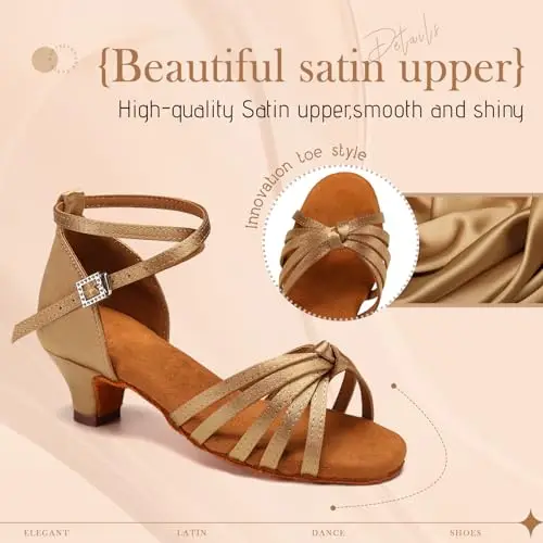 YCALCP Scarpe da Ballo Bambina Latino Raso Sandali Tango Salsa Pratica Scarpe da Ballo, 217XGG-Beige miniatura 2