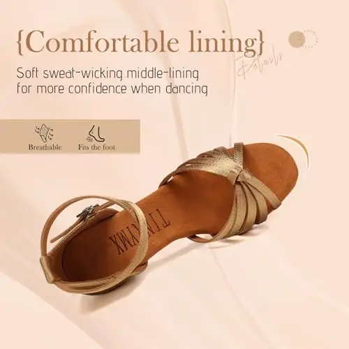 YCALCP Scarpe da Ballo Bambina Latino Raso Sandali Tango Salsa Pratica Scarpe da Ballo, 217XGG-Beige miniatura 3