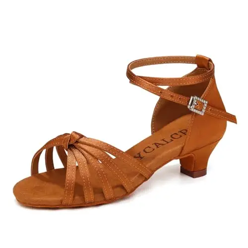 YCALCP Scarpe da Ballo Bambina Latino Raso Sandali Tango Salsa Pratica Scarpe da Ballo,217XGG-marrone