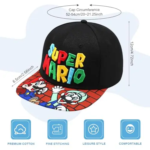 YCVBCY Mario Cappellino Baseball, Cappello da Sole Bambino Cappello Baseball Regolabile Dimensioni Bambini Protezione UV miniatura 2