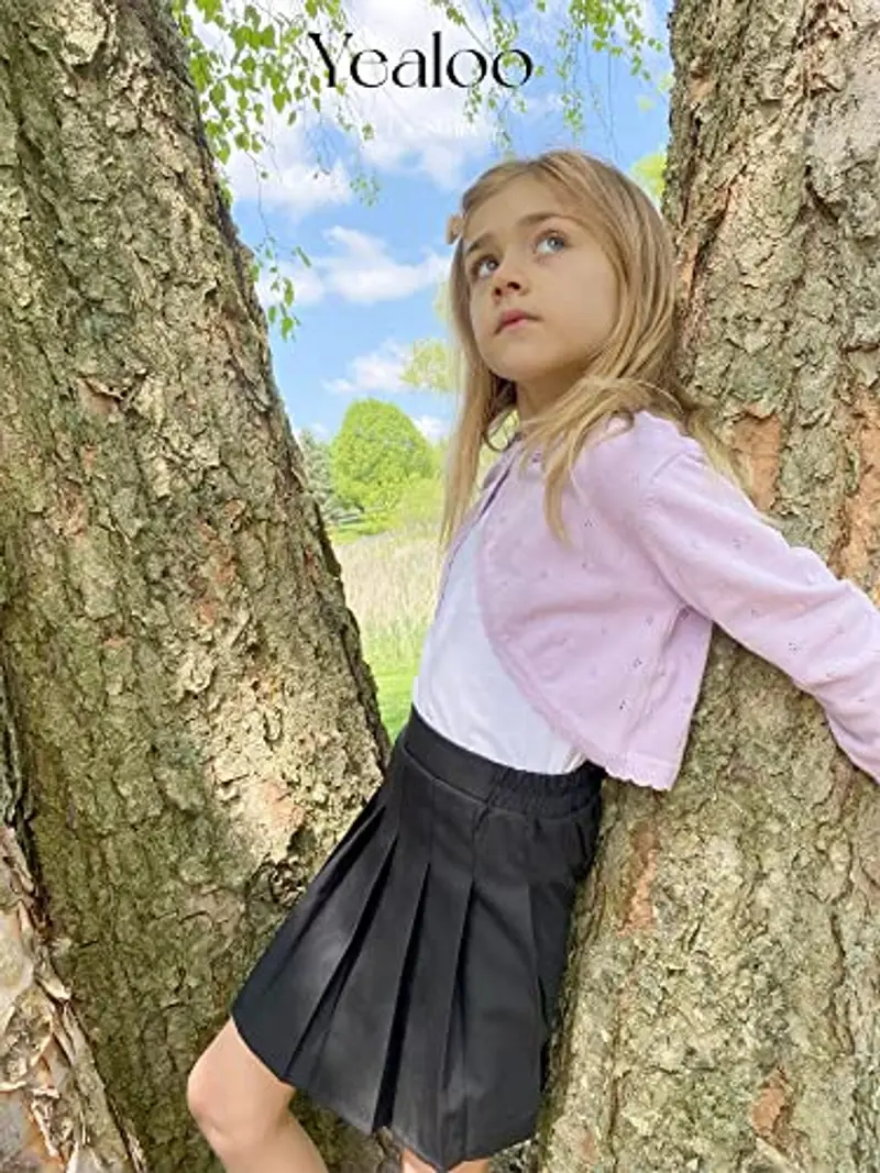 Yealoo Gonna a Pieghe per Uniforme Scolastica Ragazze Bambini, A-Linea, Mini Danza Scooter Vestito con Pantaloncini miniatura 2