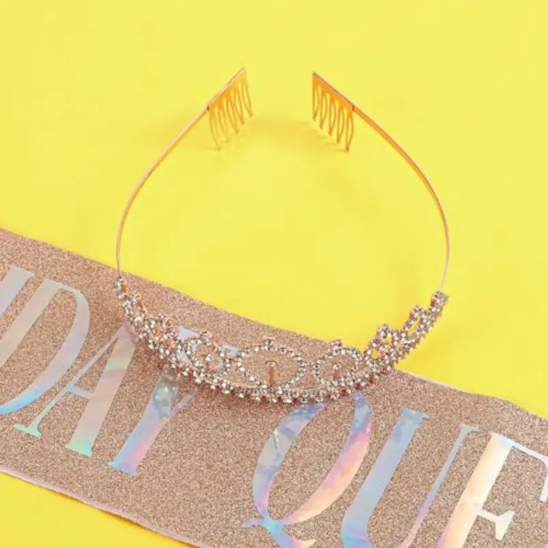 Yeenano Fascia da Regina di Compleanno, Tiara Coroncina Principessa Decorazioni, Corona e Fascia Compleanno, Fascia Regolabile, Perfetta per Feste di Compleannos, Decorazioni e Regali per Donne miniatura 2