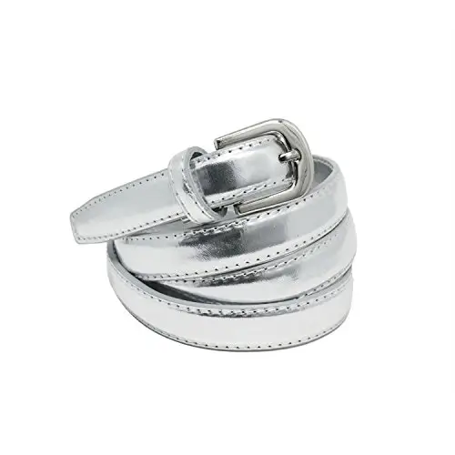 Yehman - Cintura da donna classica sottile alta 2 cm, in pelle di vacchetta, regolabile, lunga 120 cm, argento, 120 cm