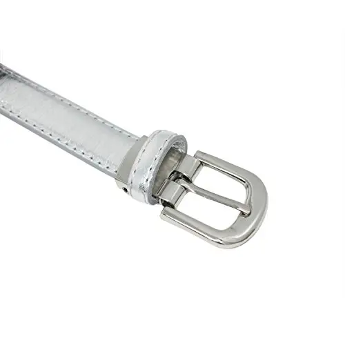 Yehman - Cintura da donna classica sottile alta 2 cm, in pelle di vacchetta, regolabile, lunga 120 cm, argento, 120 cm miniatura 3