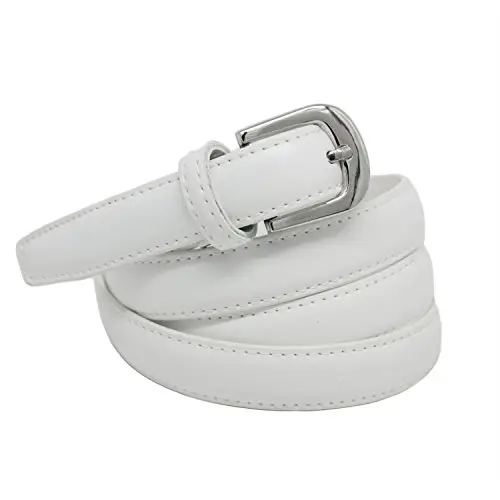 Yehman - Cintura da donna classica sottile alta 2 cm, in pelle di vacchetta, regolabile, lunga 120 cm, bianco, 120 cm