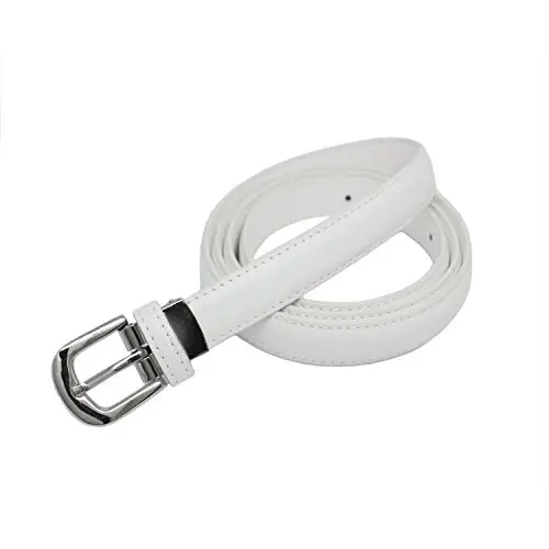 Yehman - Cintura da donna classica sottile alta 2 cm, in pelle di vacchetta, regolabile, lunga 120 cm, bianco, 120 cm miniatura 2