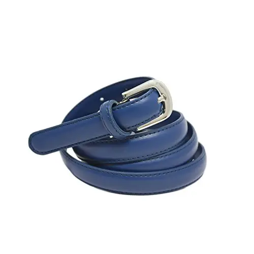 Yehman - Cintura da donna classica sottile alta 2 cm, in pelle di vacchetta, regolabile, lunga 120 cm, blu, 120 cm