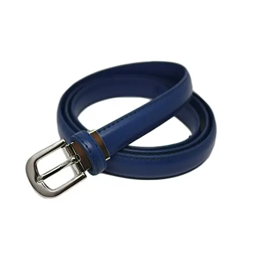 Yehman - Cintura da donna classica sottile alta 2 cm, in pelle di vacchetta, regolabile, lunga 120 cm, blu, 120 cm miniatura 2