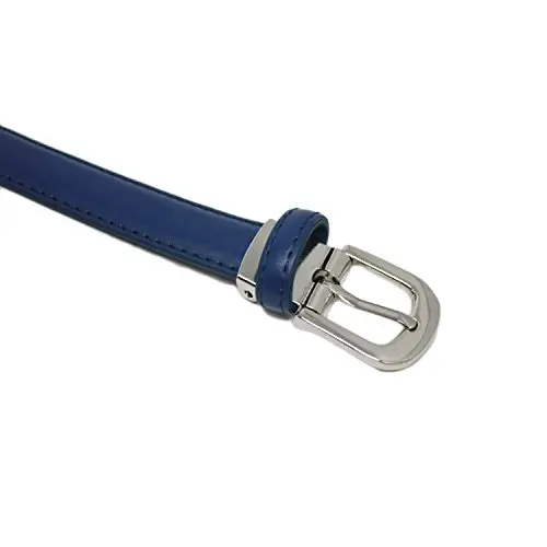 Yehman - Cintura da donna classica sottile alta 2 cm, in pelle di vacchetta, regolabile, lunga 120 cm, blu, 120 cm miniatura 3