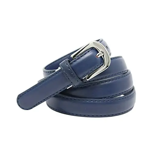 Yehman - Cintura da donna classica sottile alta 2 cm, in pelle di vacchetta, regolabile, lunga 120 cm, Blu marino, 120