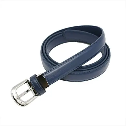 Yehman - Cintura da donna classica sottile alta 2 cm, in pelle di vacchetta, regolabile, lunga 120 cm, Blu marino, 120 miniatura 2