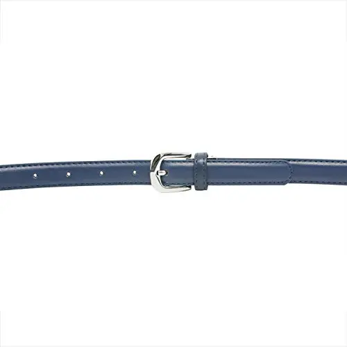 Yehman - Cintura da donna classica sottile alta 2 cm, in pelle di vacchetta, regolabile, lunga 120 cm, Blu marino, 120 miniatura 3