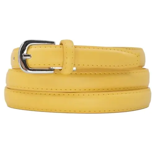 Yehman - Cintura da donna classica sottile alta 2 cm, in pelle di vacchetta, regolabile, lunga 120 cm, giallo, 120 cm