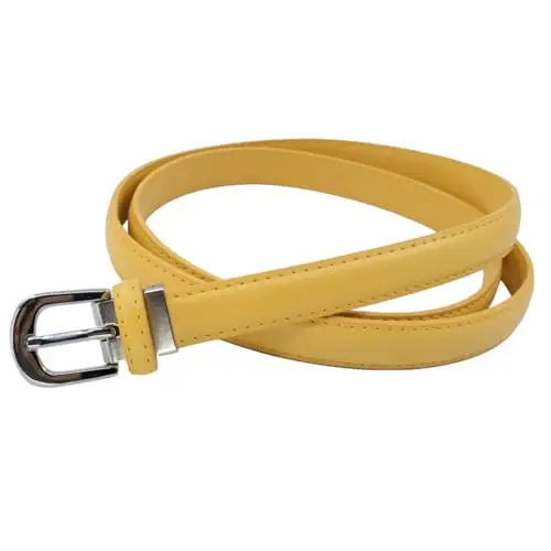 Yehman - Cintura da donna classica sottile alta 2 cm, in pelle di vacchetta, regolabile, lunga 120 cm, giallo, 120 cm miniatura 2