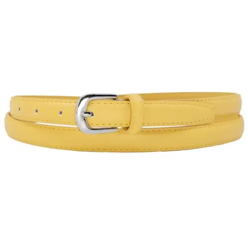 Yehman - Cintura da donna classica sottile alta 2 cm, in pelle di vacchetta, regolabile, lunga 120 cm, giallo, 120 cm miniatura 3