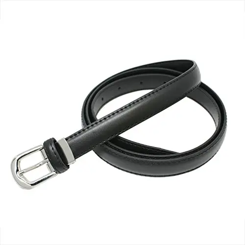 Yehman - Cintura da donna classica sottile alta 2 cm, in pelle di vacchetta, regolabile, lunga 120 cm, Nero, 120 cm miniatura 2