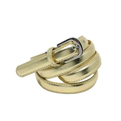 Yehman - Cintura da donna classica sottile alta 2 cm, in pelle di vacchetta, regolabile, lunga 120 cm, oro, 120 cm