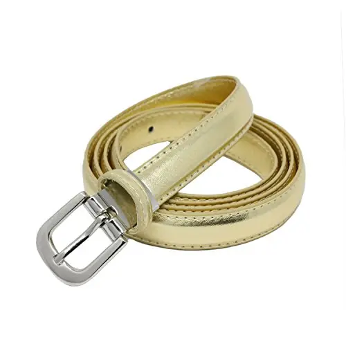 Yehman - Cintura da donna classica sottile alta 2 cm, in pelle di vacchetta, regolabile, lunga 120 cm, oro, 120 cm miniatura 2