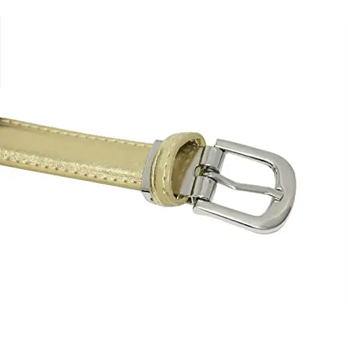 Yehman - Cintura da donna classica sottile alta 2 cm, in pelle di vacchetta, regolabile, lunga 120 cm, oro, 120 cm miniatura 3
