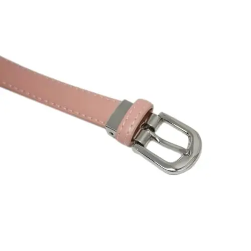 Yehman - Cintura da donna classica sottile alta 2 cm, in pelle di vacchetta, regolabile, lunga 120 cm, salmone, 120 cm miniatura 3