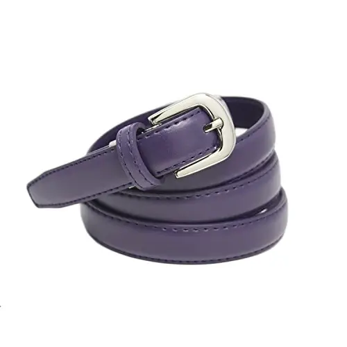 Yehman - Cintura da donna classica sottile alta 2 cm, in pelle di vacchetta, regolabile, lunga 120 cm, viola., 120 cm