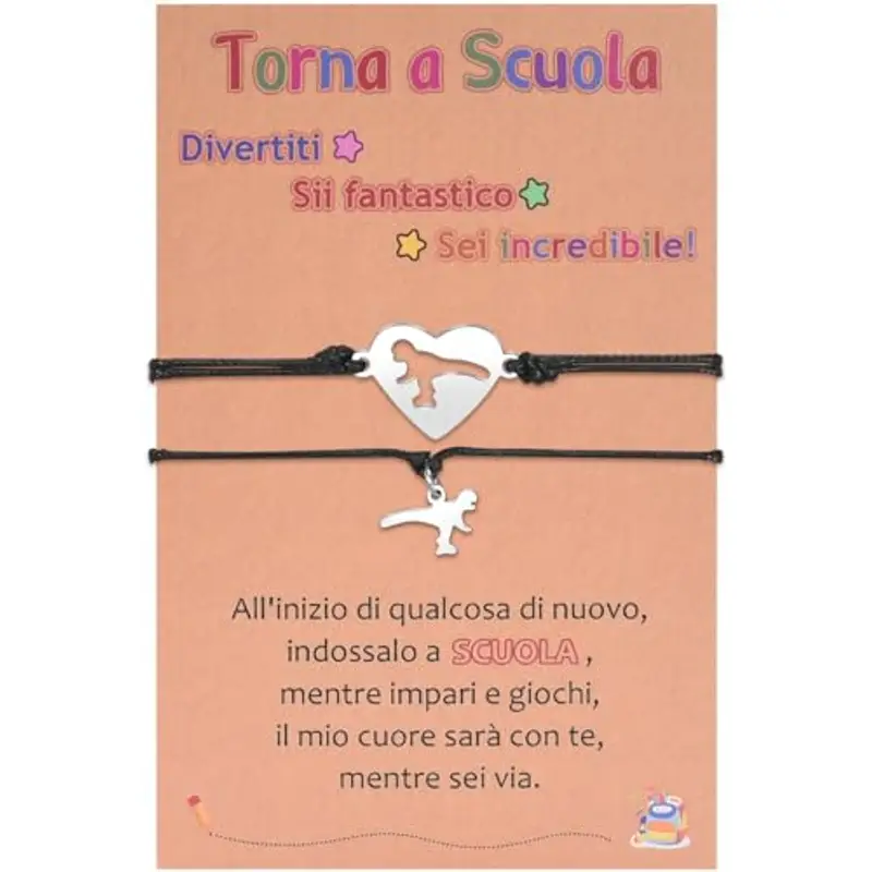 YELUWA 2 Bracciale Regalo Ritorno a Scuola, Bracciale Dinosauro per Mamma E Figlio, Bracciale Primo Giorno Di Scuola,