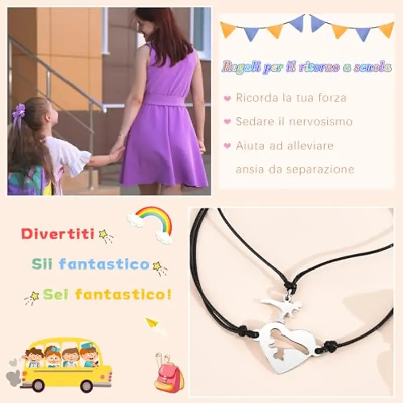 YELUWA 2 Bracciale Regalo Ritorno a Scuola, Bracciale Dinosauro per Mamma E Figlio, Bracciale Primo Giorno Di Scuola miniatura 2