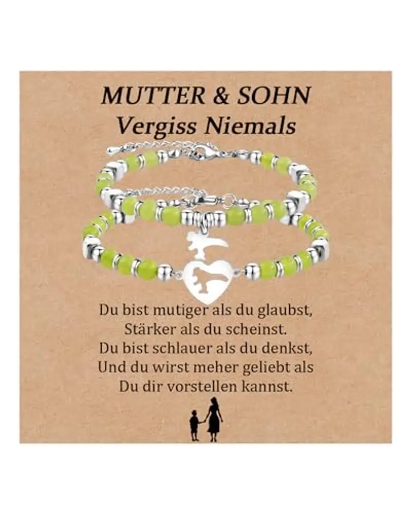 YELUWA 2 Pcs Bracciale Dinosauro Madre E Figlio per Mamma Figlio Bracciale Verde DE