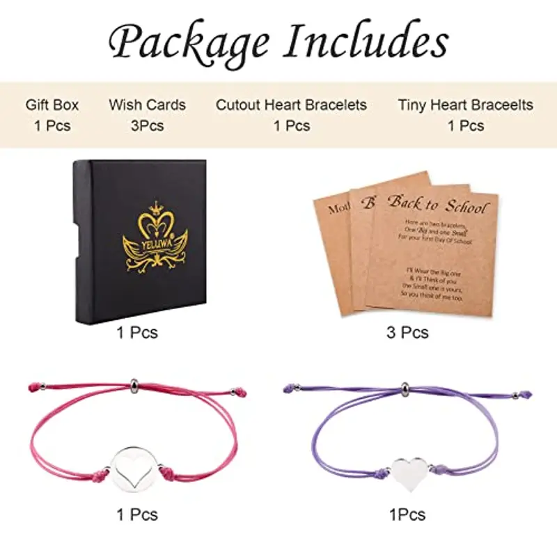YELUWA 2 Pezzi Regalo per il Ritorno a Scuola, Regalo per il Primo Giorno di Scuola, Bracciale a Cuore per miniatura 3
