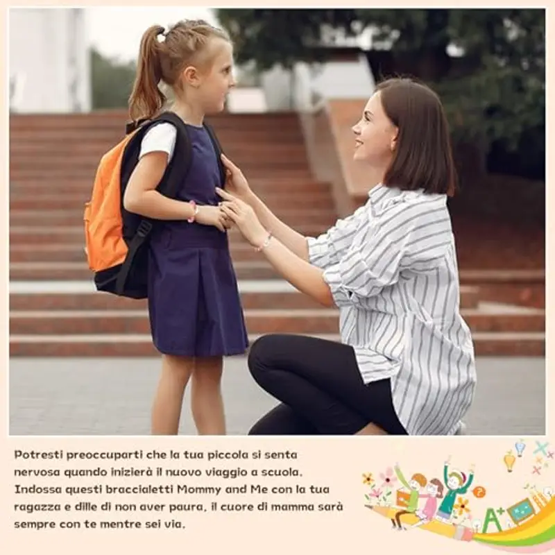 YELUWA 2Pcs Ritorno a Scuola Regali Madre Figlia Bracciale Mamma e Io Bracciale Primo Giorno di Scuola Prescolare Pre-K miniatura 3