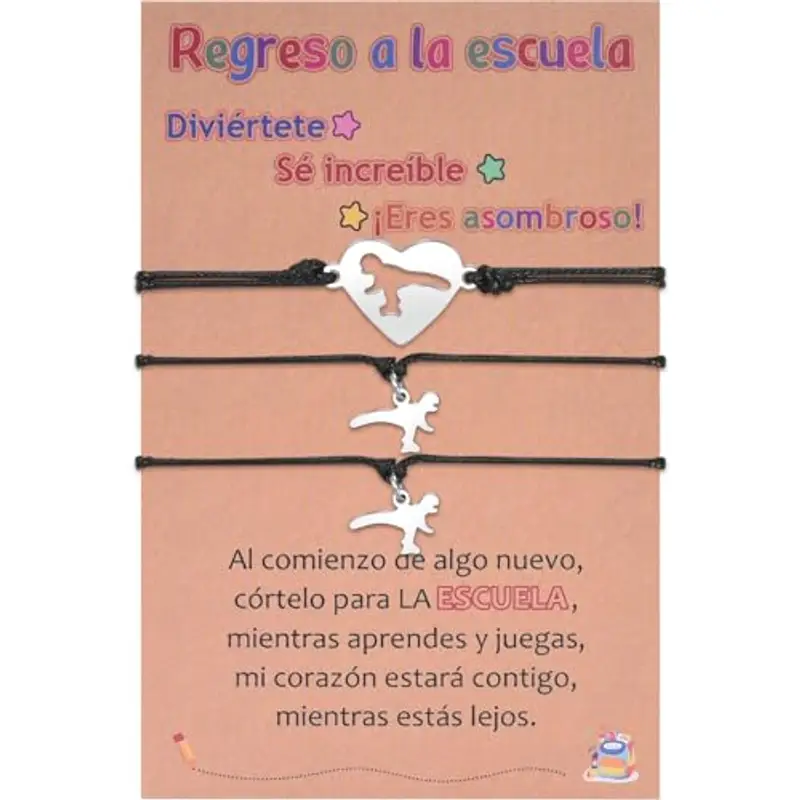 YELUWA 3 Bracciale Regalo Ritorno a Scuola, Bracciale Dinosauro per Mamma E Figlio, Bracciale Primo Giorno Di Scuola, Regali Primo Giorno Di Scuola Materna per Mamma Figlio Ragazzo Figlia Ragazza ES