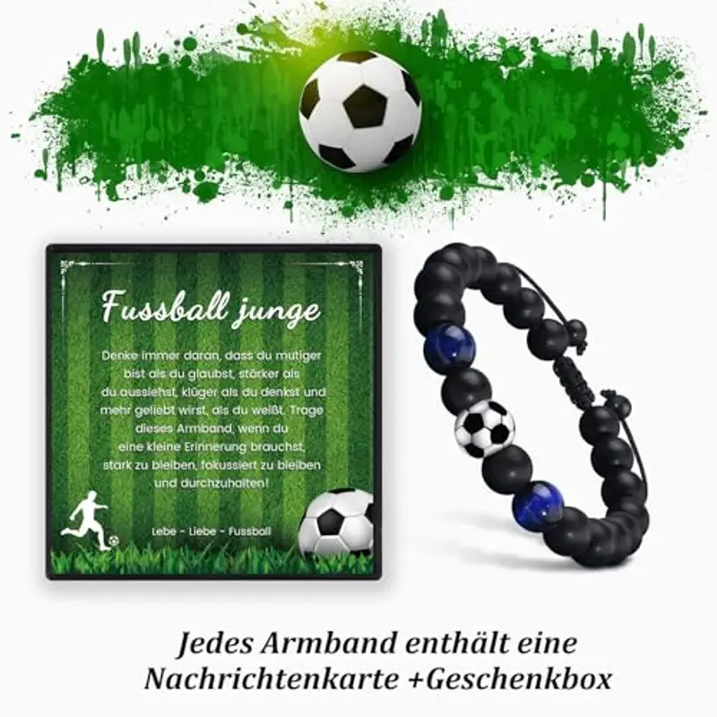 YELUWA Bracciale da Calcio Regali per Ragazzi Adolescenti, 5 6 7 8 9 10 11 12 Anni Regalo di Compleanno per Ragazzi, Figlio, Nipote e Fratello, Bracciale Calcio 3D Pietra Naturale Occhio di Tigre Blu miniatura 2