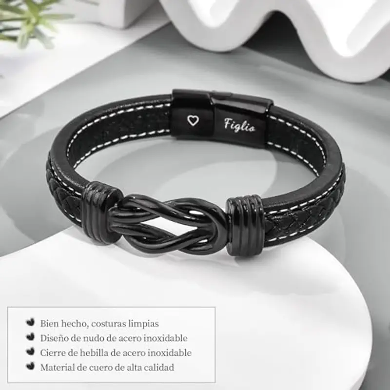 YELUWA Bracciale Figlio in Pelle Intrecciata - Regalo Ispirazionale Da Mamma e Papà - Regali Compleanno Per Figlio Mio miniatura 3