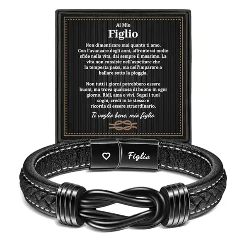 YELUWA Bracciale Figlio Regali Per Figlio Da Mamma Papà Bracciale Mamma Mio Figli Braccialetto In Pelle Intrecciata