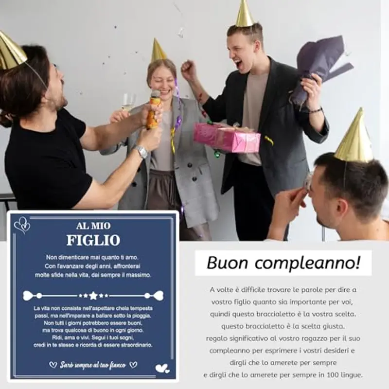 YELUWA Bracciale Mamma E Figlio, Regalo Da Mamma Papà, Ti Amo in 100 Lingue - Regalo Compleanno Blu miniatura 2