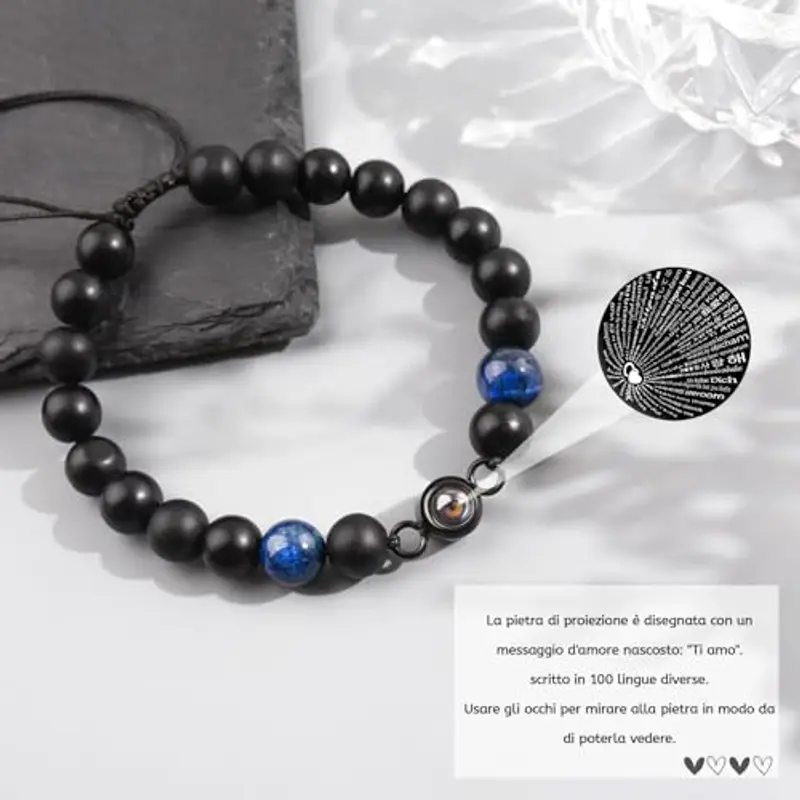 YELUWA Bracciale Mamma E Figlio, Regalo Da Mamma Papà, Ti Amo in 100 Lingue - Regalo Compleanno Blu miniatura 3