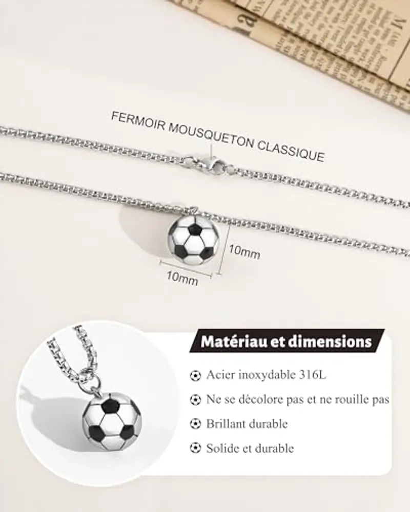 YELUWA Collana Ragazzo Sportivo Calcio Idee Regali per lui Bambino Sport Cindolo di Calcio FR miniatura 3