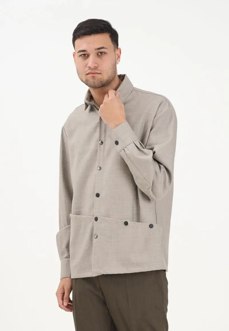 Camicia a manica lunga beige da uomo miniatura 2